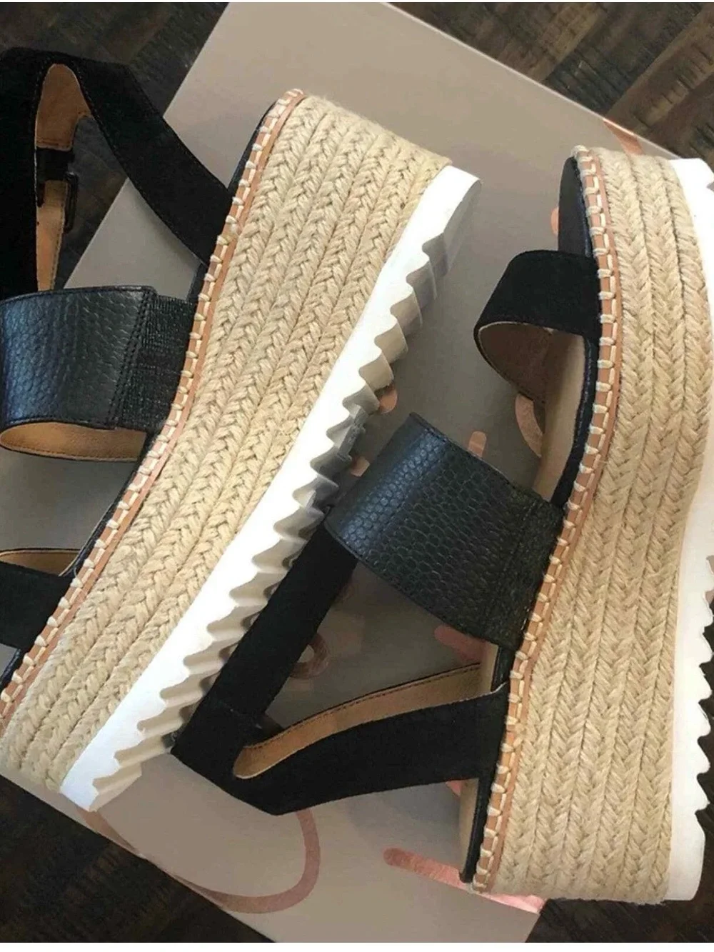 Crown Vintage Black suede Platform Espadrille Sandals - Women 7M